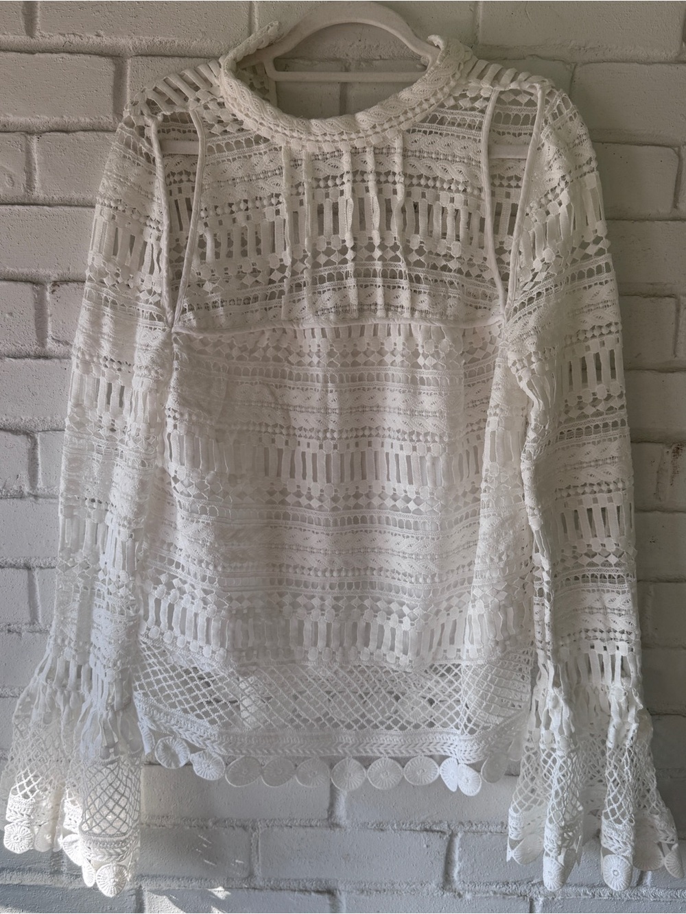 MINISTRY OF STYLE White Crochet Cut Bell-Sleeve Blouse